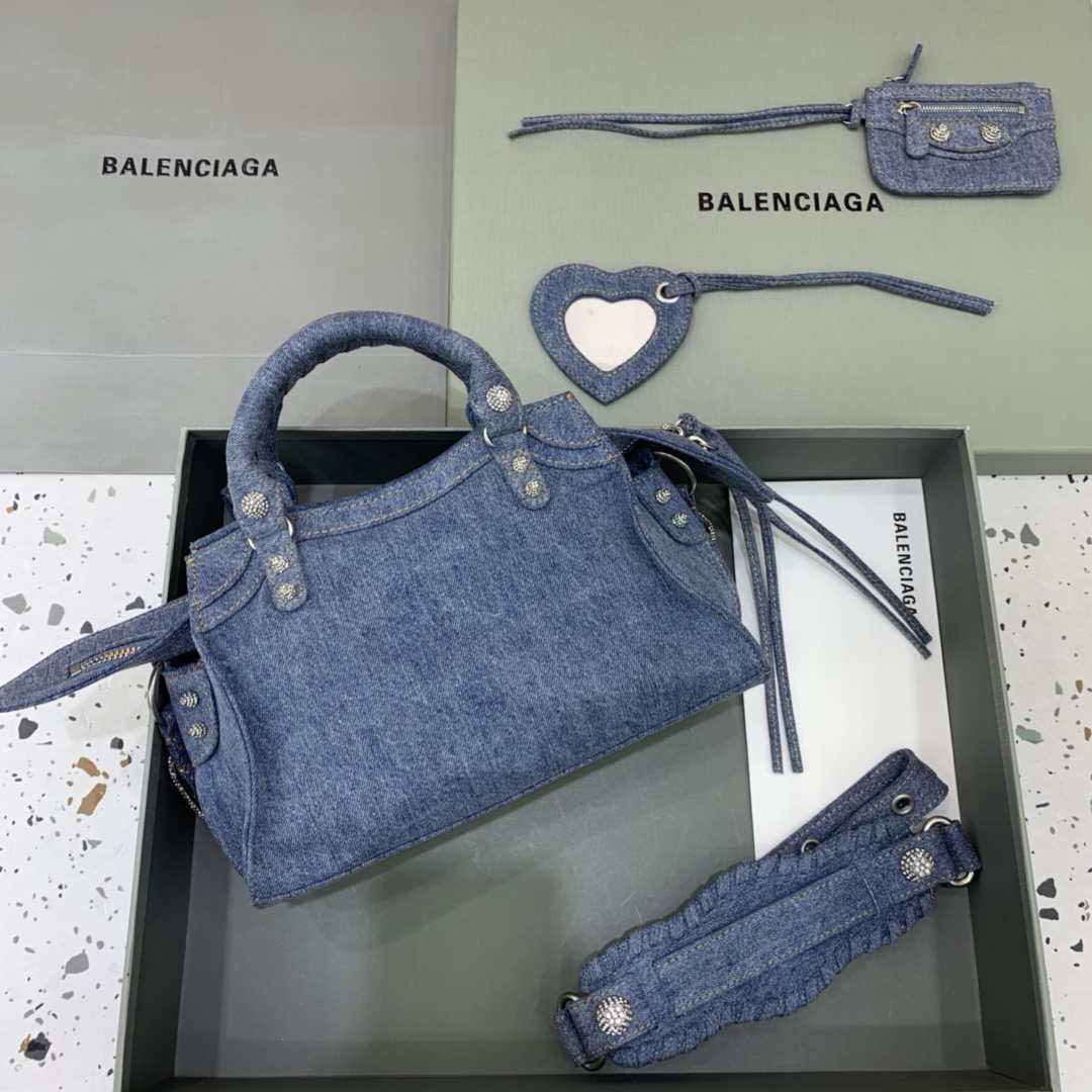 Balenciaga 700451210B Neo Cagole City Handbag in Denim Blue
