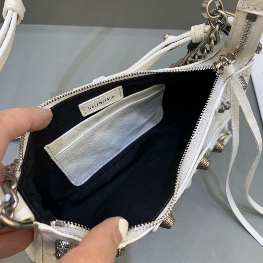 Balenciaga 6940271VG9 Le Cagole Mini Multipouch in White Arena lambskin
