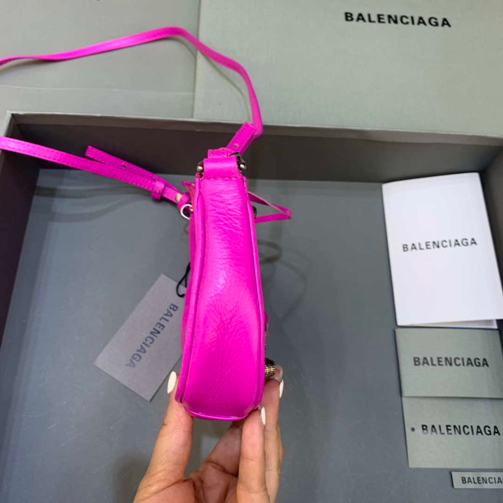 Balenciaga 6940271VG9 Le Cagole Mini Multipouch in Sky Pink Arena lambskin