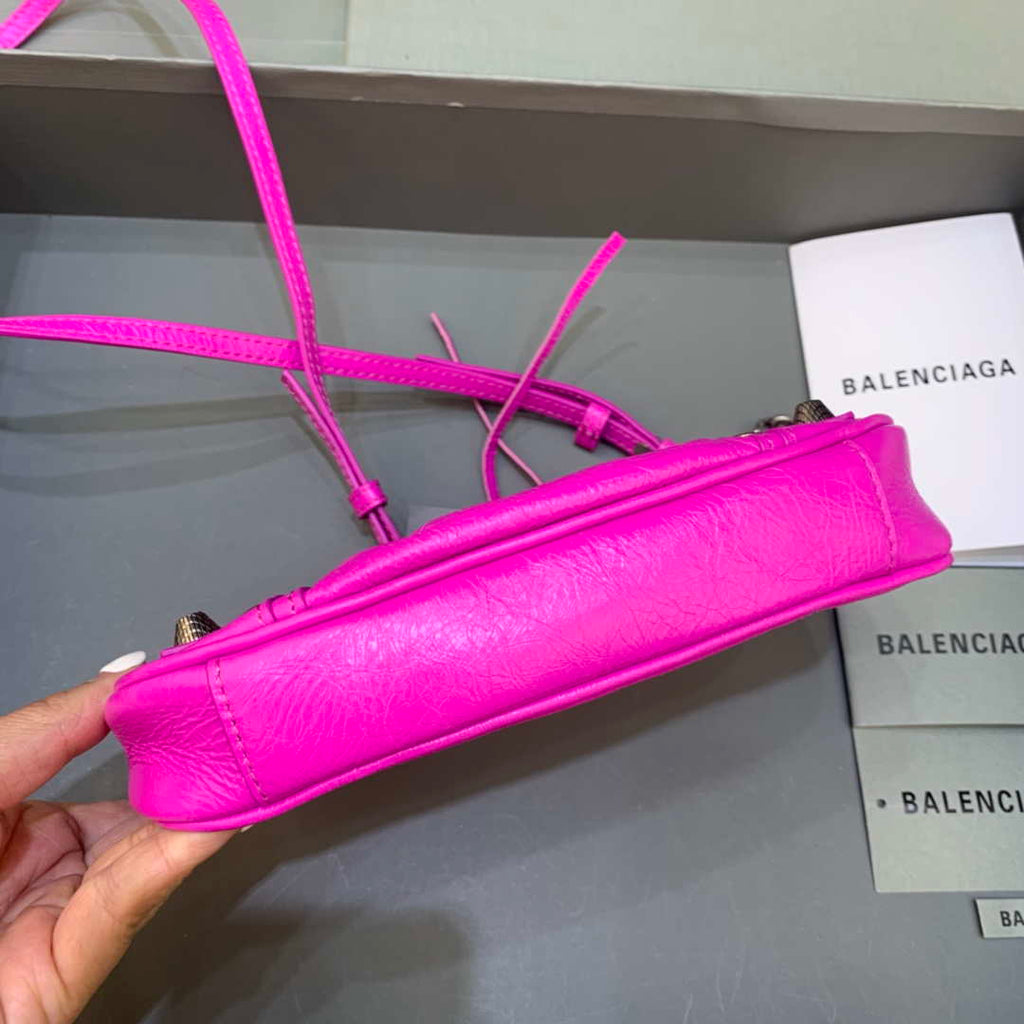 Balenciaga 6940271VG9 Le Cagole Mini Multipouch in Sky Pink Arena lambskin