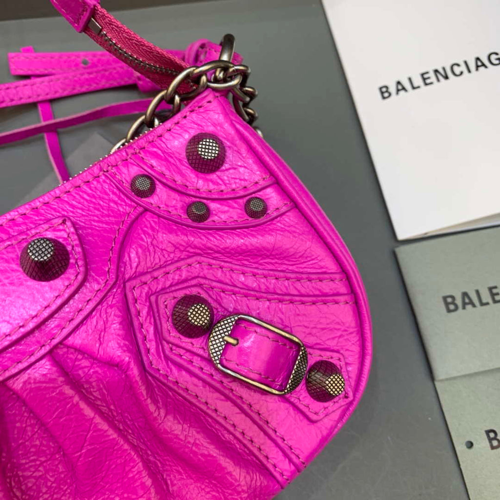 Balenciaga 6940271VG9 Le Cagole Mini Multipouch in Sky Pink Arena lambskin