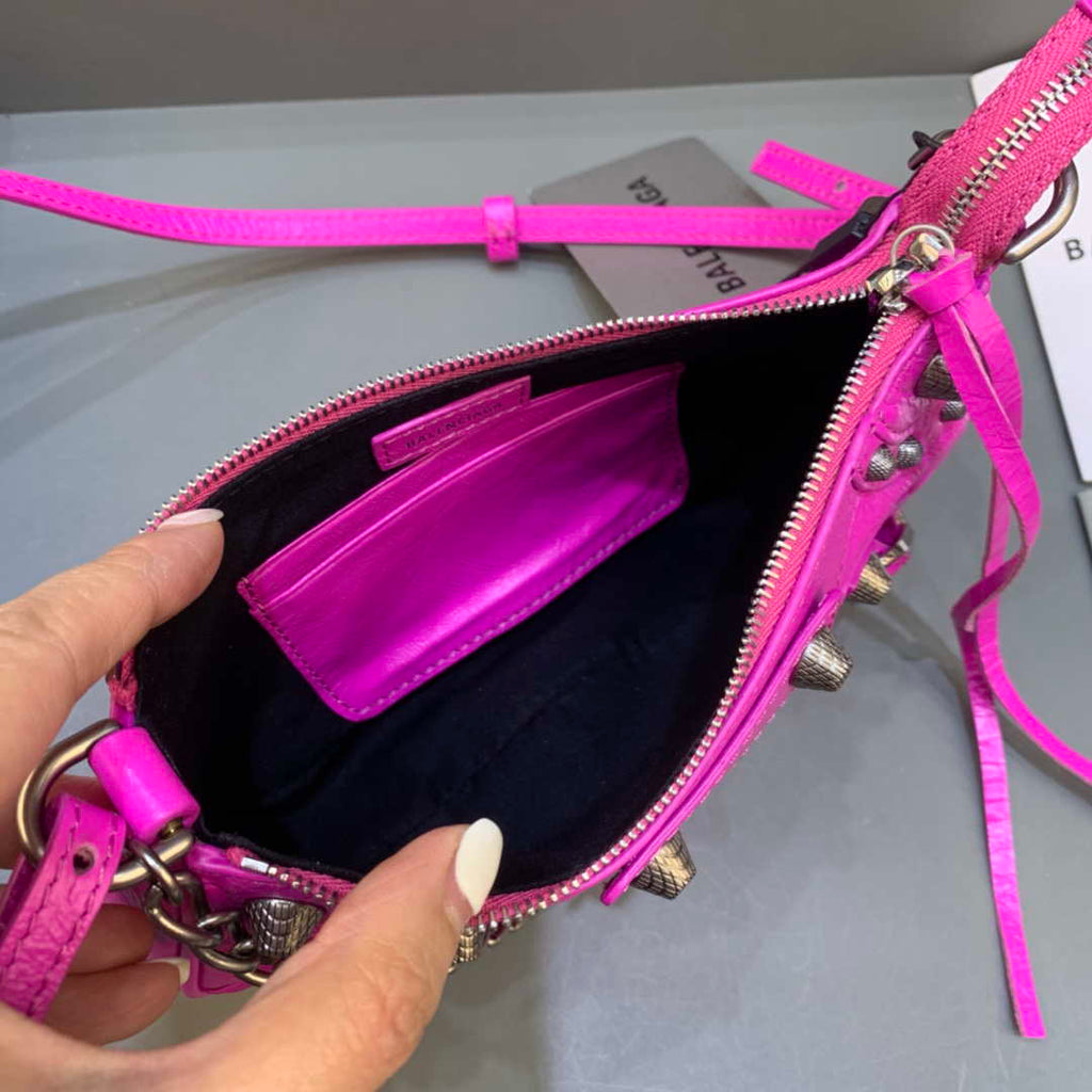 Balenciaga 6940271VG9 Le Cagole Mini Multipouch in Sky Pink Arena lambskin