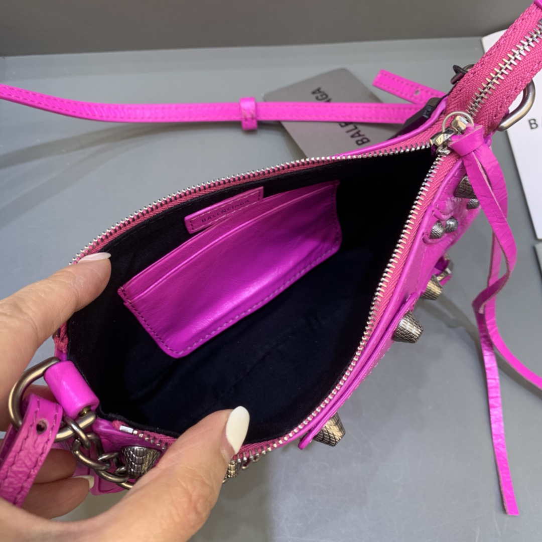 Balenciaga 6940271VG9 Le Cagole Mini Multipouch in Sky Pink Arena lambskin