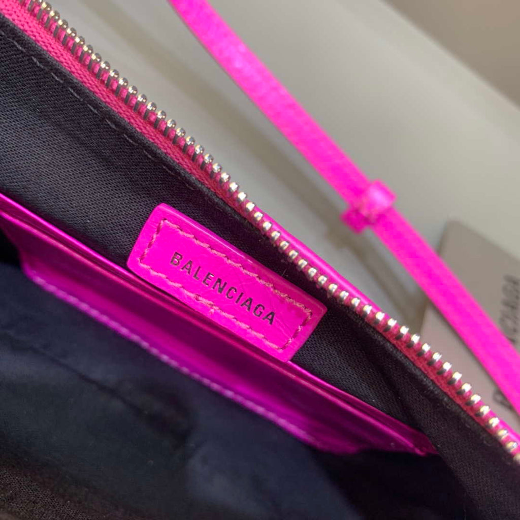 Balenciaga 6940271VG9 Le Cagole Mini Multipouch in Sky Pink Arena lambskin