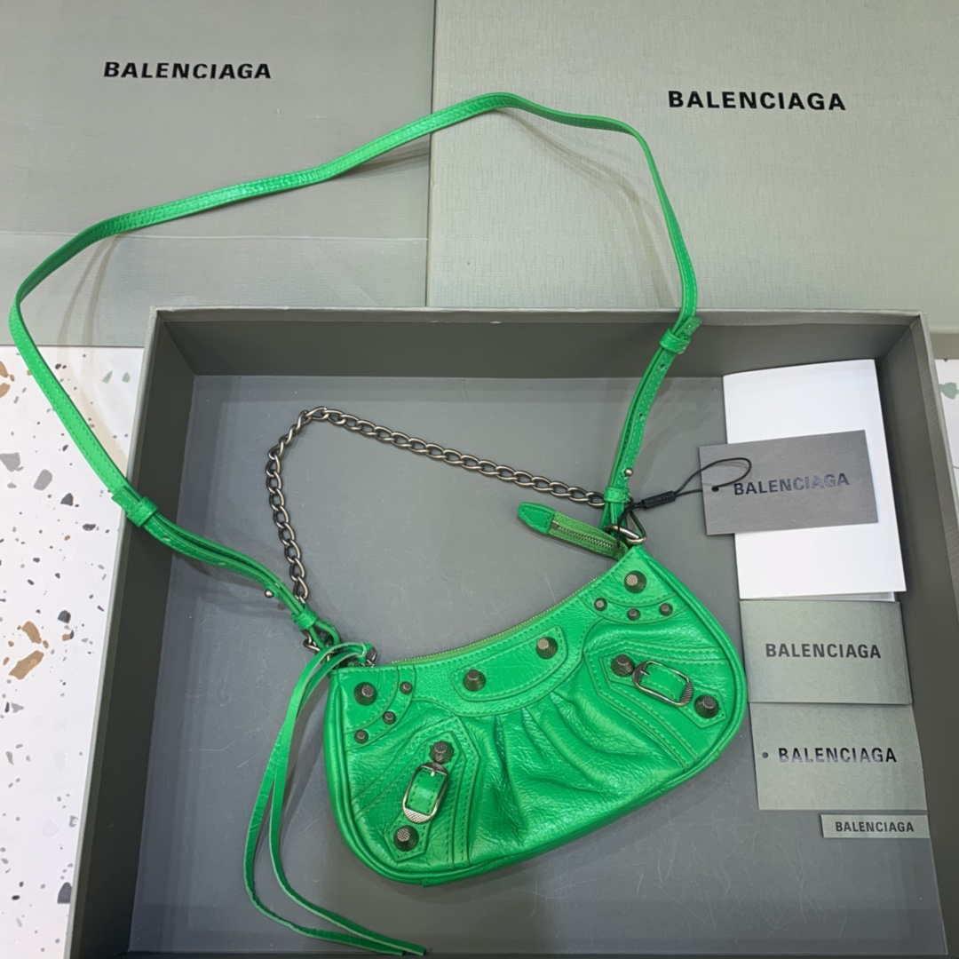 Balenciaga 6940271VG9 Le Cagole Mini Multipouch in Green Arena lambskin