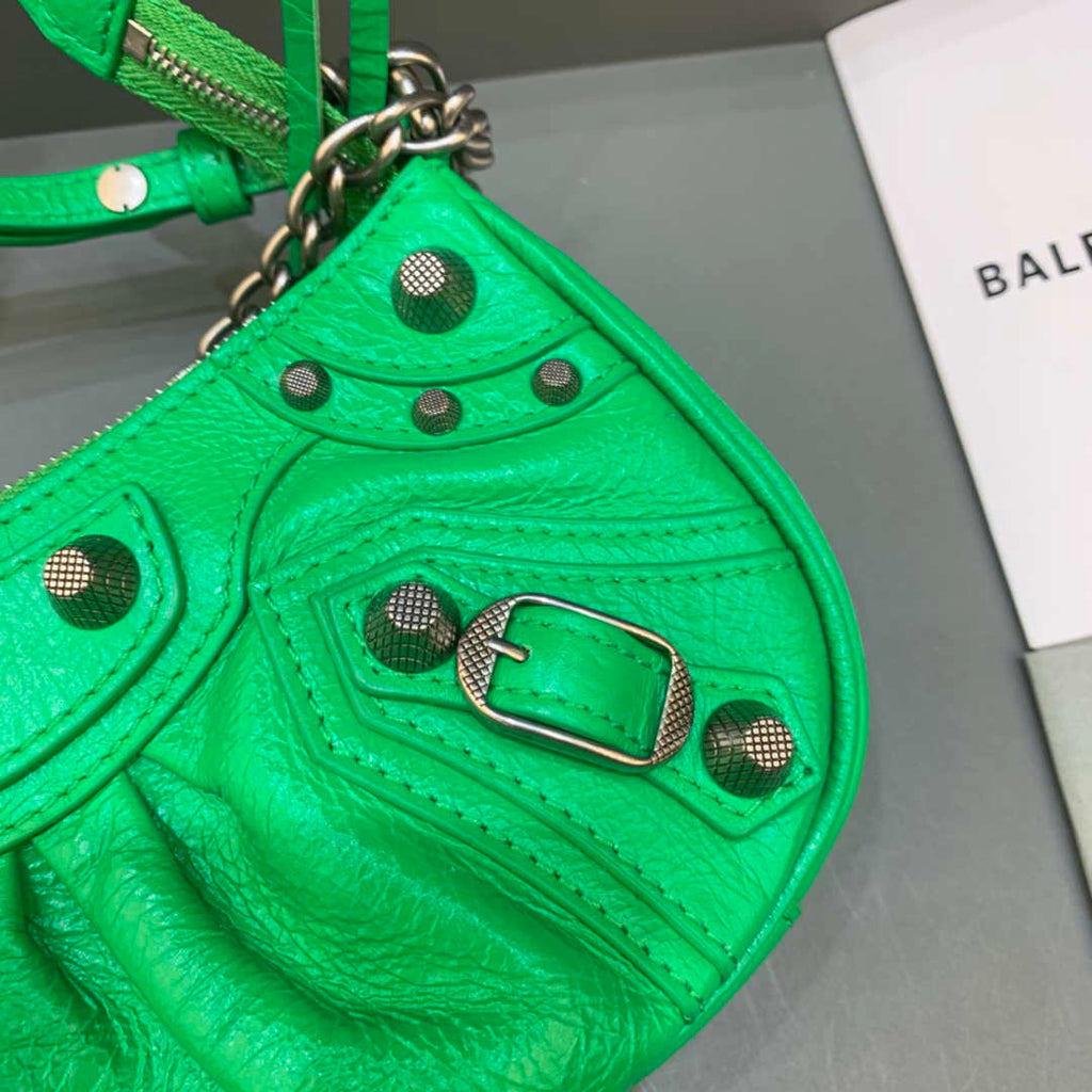 Balenciaga 6940271VG9 Le Cagole Mini Multipouch in Green Arena lambskin