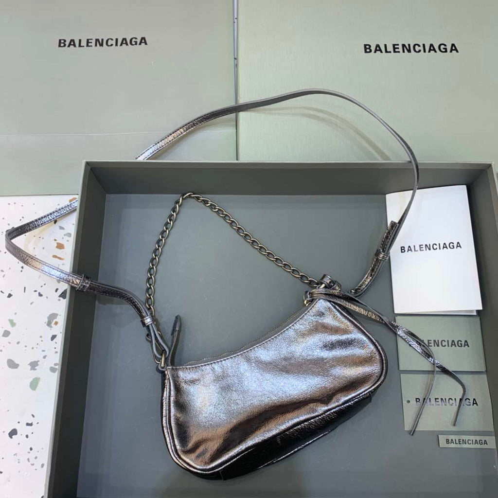 Balenciaga 6940271VG9 Le Cagole Mini Multipouch in Silver Grey Arena lambskin