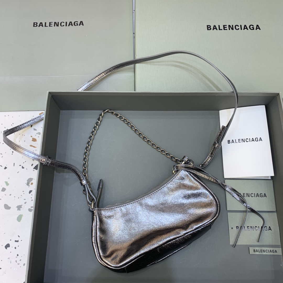 Balenciaga 6940271VG9 Le Cagole Mini Multipouch in Silver Grey Arena lambskin