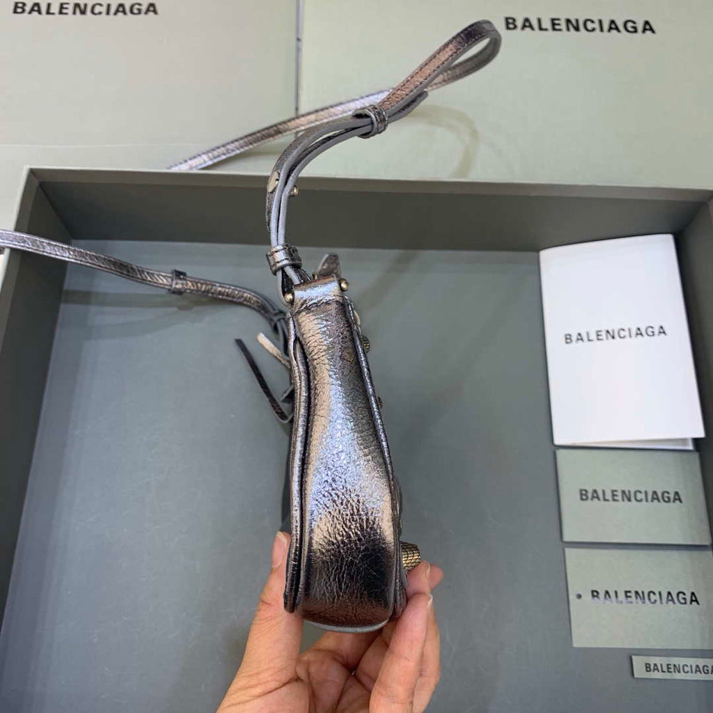 Balenciaga 6940271VG9 Le Cagole Mini Multipouch in Silver Grey Arena lambskin