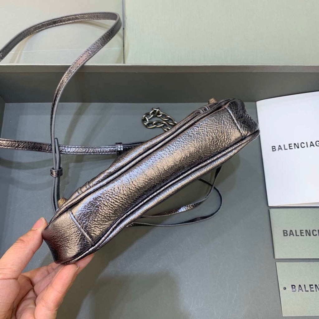 Balenciaga 6940271VG9 Le Cagole Mini Multipouch in Silver Grey Arena lambskin