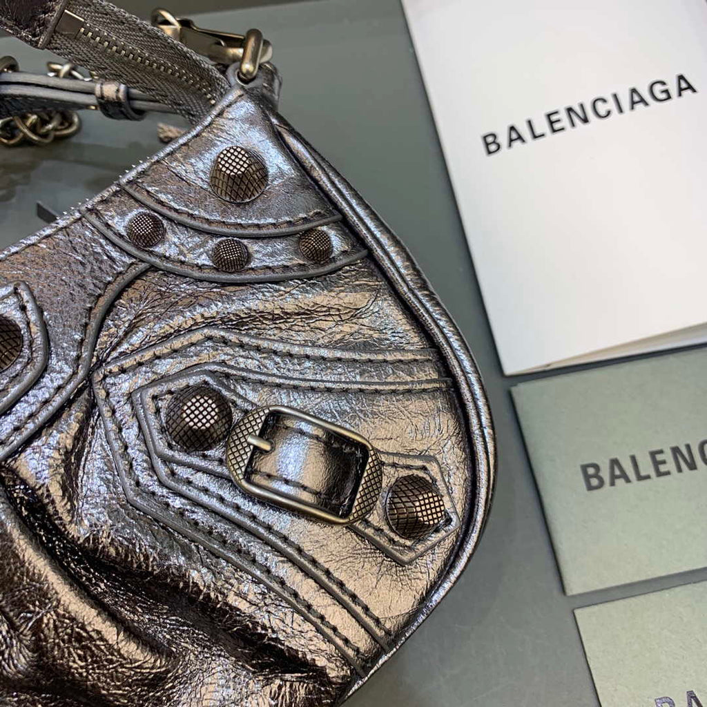 Balenciaga 6940271VG9 Le Cagole Mini Multipouch in Silver Grey Arena lambskin