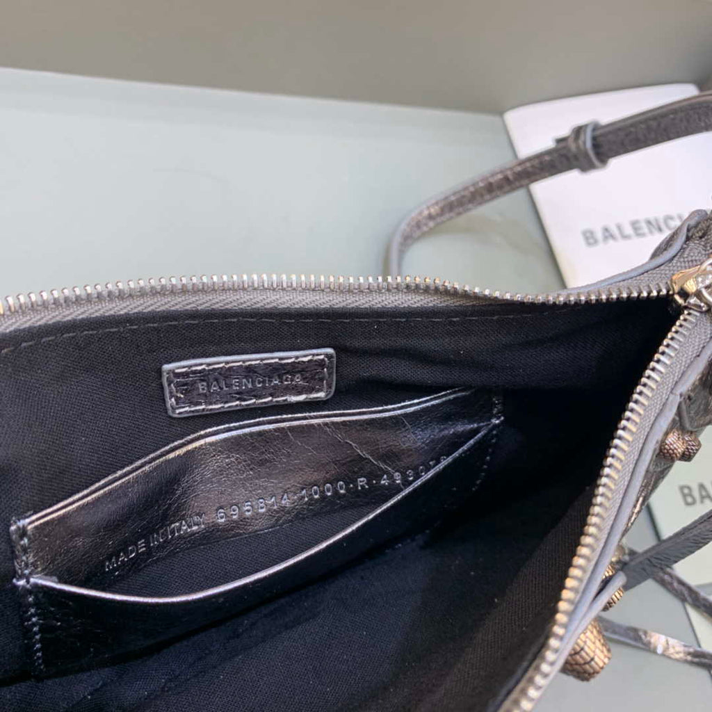 Balenciaga 6940271VG9 Le Cagole Mini Multipouch in Silver Grey Arena lambskin