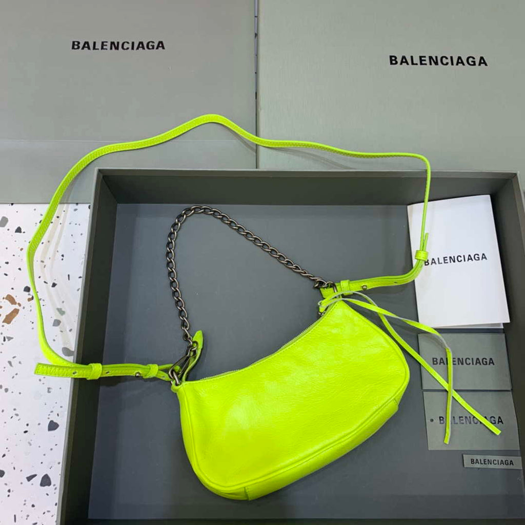 Balenciaga 6940271VG9 Le Cagole Mini Multipouch in Lemon Yellow Arena lambskin