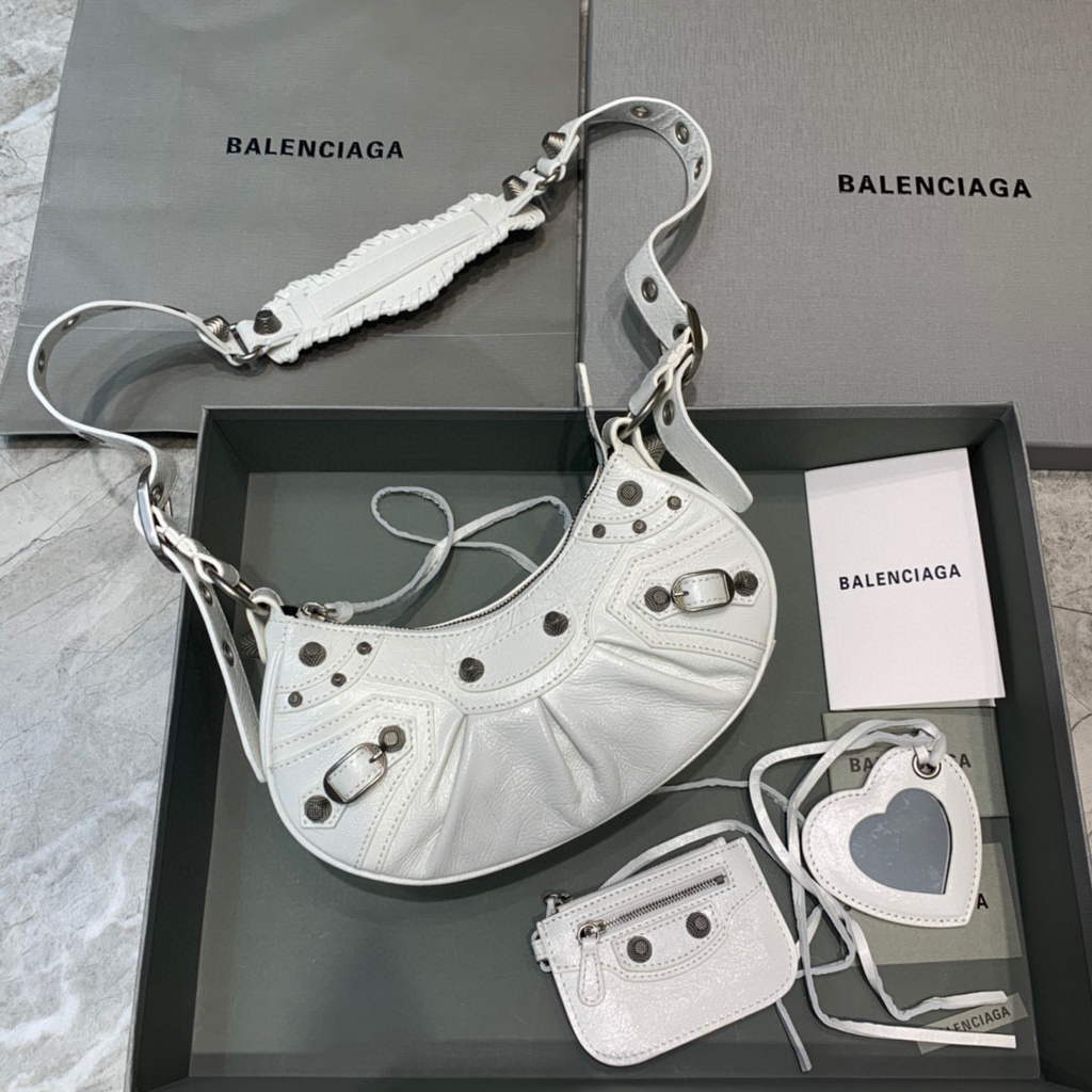Balenciaga 700940210 Women's Neo Cagole XS Handbag in White Arena lambskin