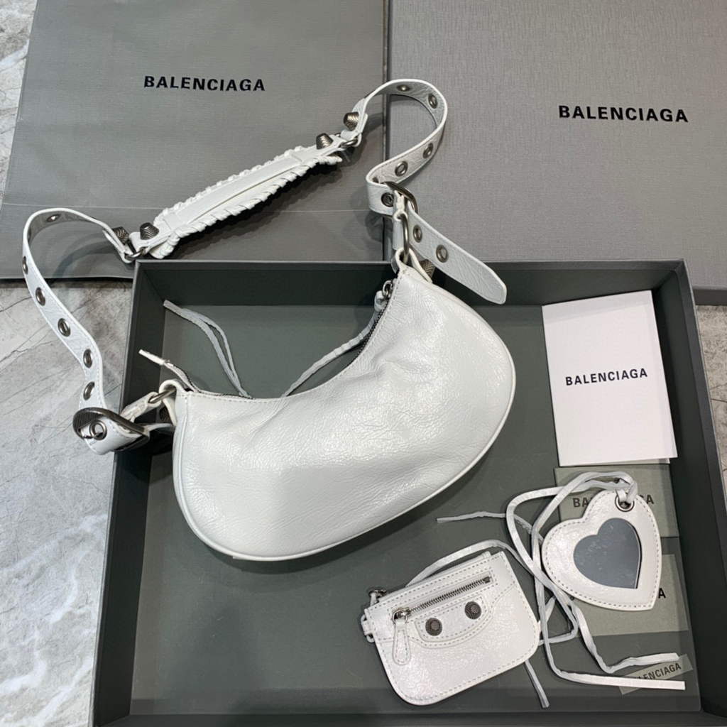 Balenciaga 700940210 Women's Neo Cagole XS Handbag in White Arena lambskin