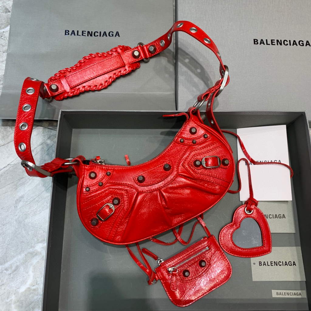 Balenciaga 700940210 Women's Neo Cagole XS Handbag in Red Arena lambskin