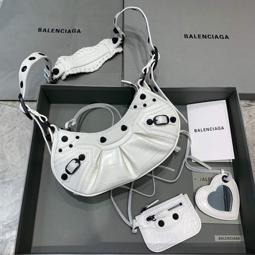 Balenciaga 700940210 Women's Neo Cagole XS Handbag in White Crocodile lambskin