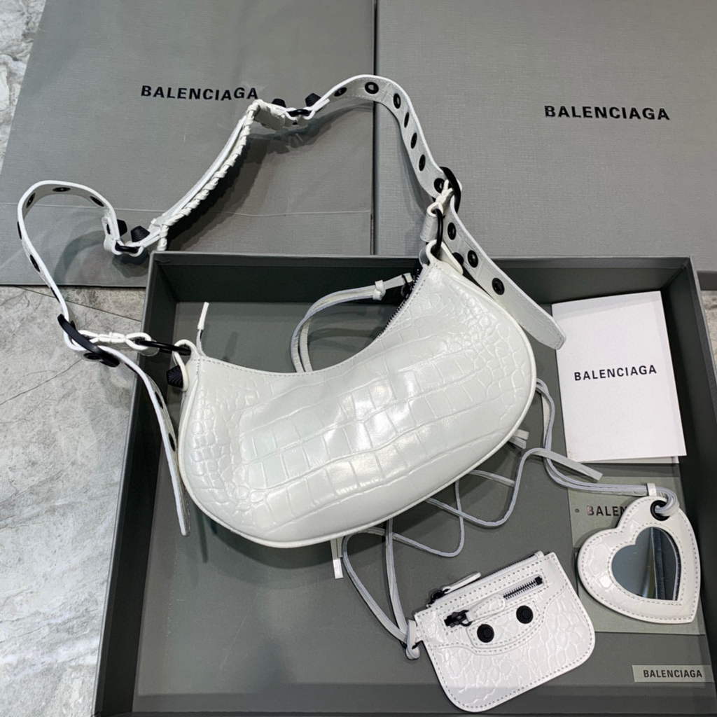 Balenciaga 700940210 Women's Neo Cagole XS Handbag in White Crocodile lambskin
