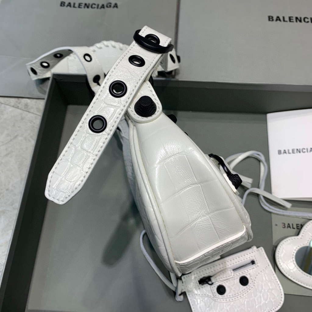 Balenciaga 700940210 Women's Neo Cagole XS Handbag in White Crocodile lambskin