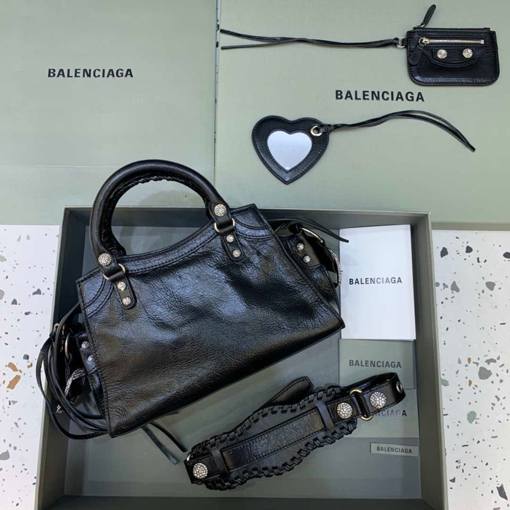 Balenciaga 700940210B Neo Cagole City Handbag in black Arena Lambskin