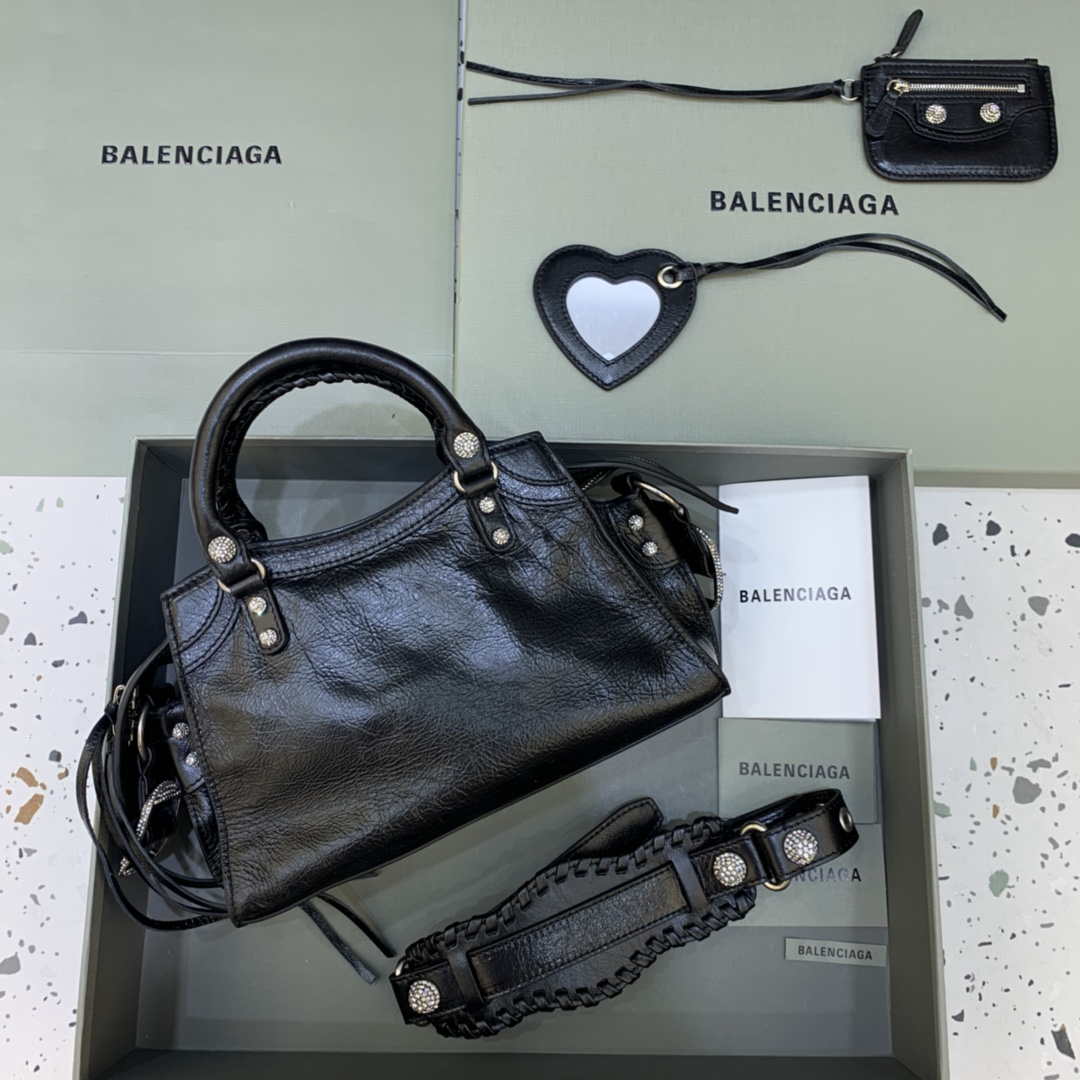Balenciaga 700940210B Neo Cagole City Handbag in black Arena Lambskin