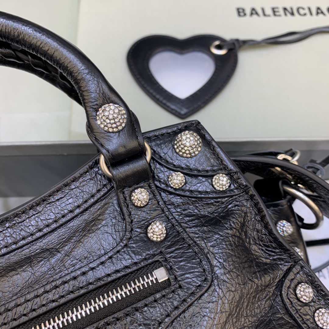 Balenciaga 700940210B Neo Cagole City Handbag in black Arena Lambskin