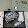 Balenciaga 700940210B Neo Cagole City Handbag in Sliver Grey Arena Lambskin