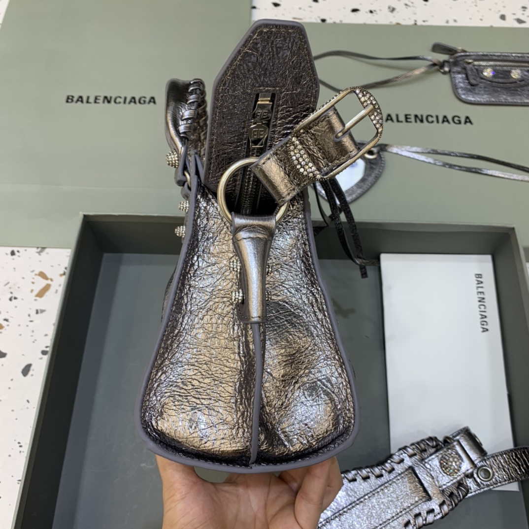 Balenciaga 700940210B Neo Cagole City Handbag in Sliver Grey Arena Lambskin