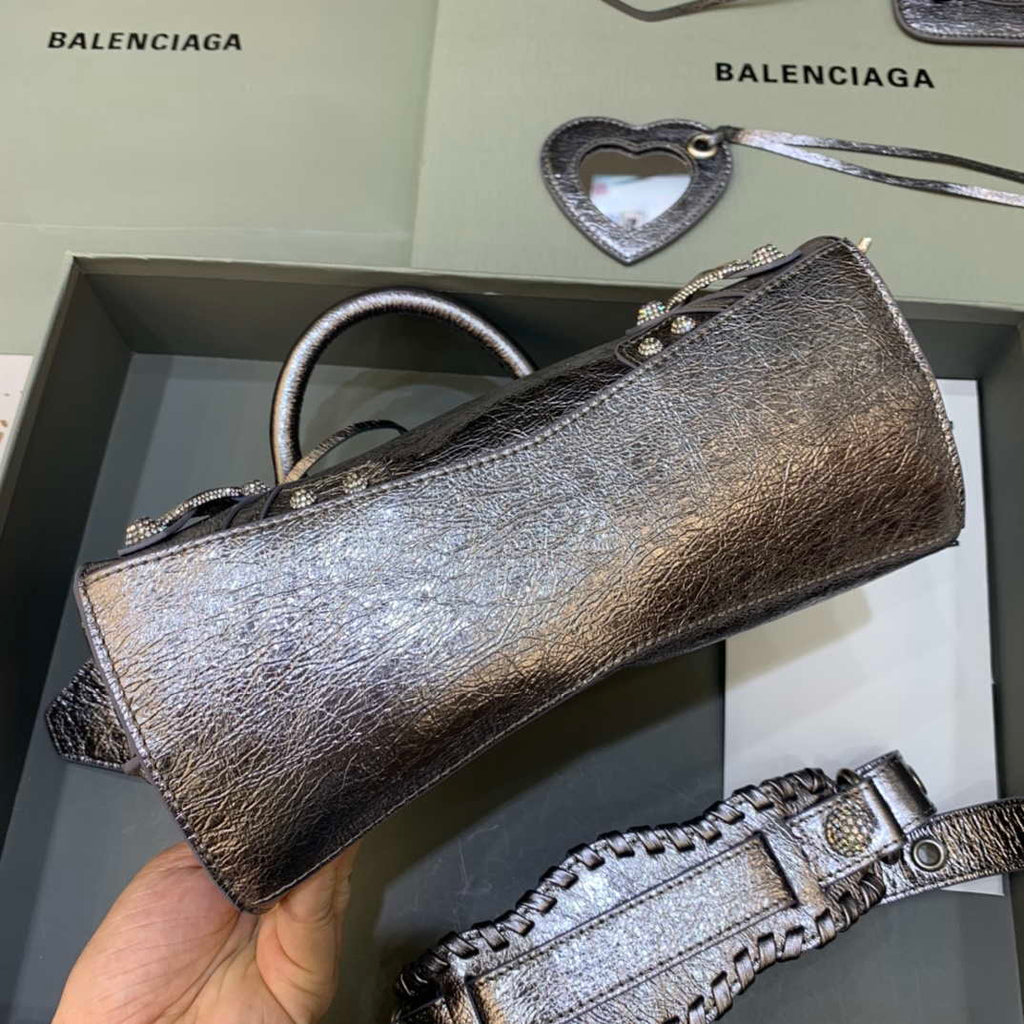 Balenciaga 700940210B Neo Cagole City Handbag in Sliver Grey Arena Lambskin