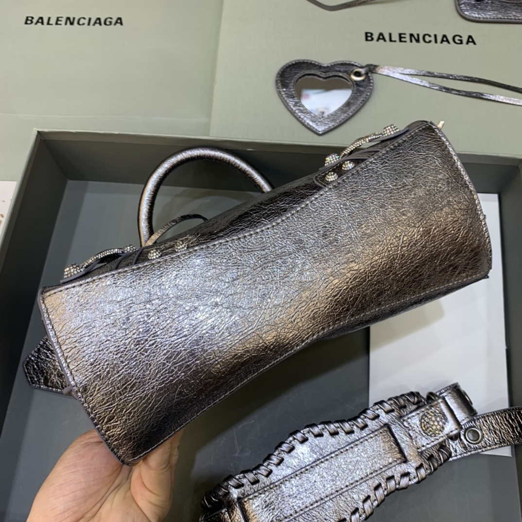 Balenciaga 700940210B Neo Cagole City Handbag in Sliver Grey Arena Lambskin