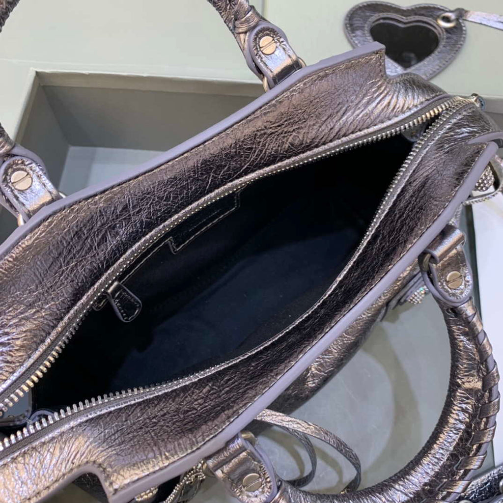 Balenciaga 700940210B Neo Cagole City Handbag in Sliver Grey Arena Lambskin