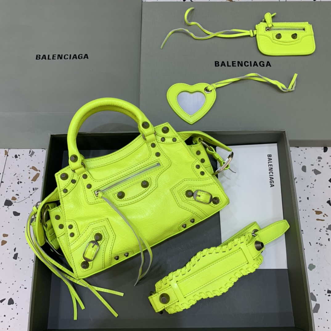 Balenciaga 700940210B Neo Cagole City Handbag in Lemon Yellow Arena Lambskin - Default Title - View 1