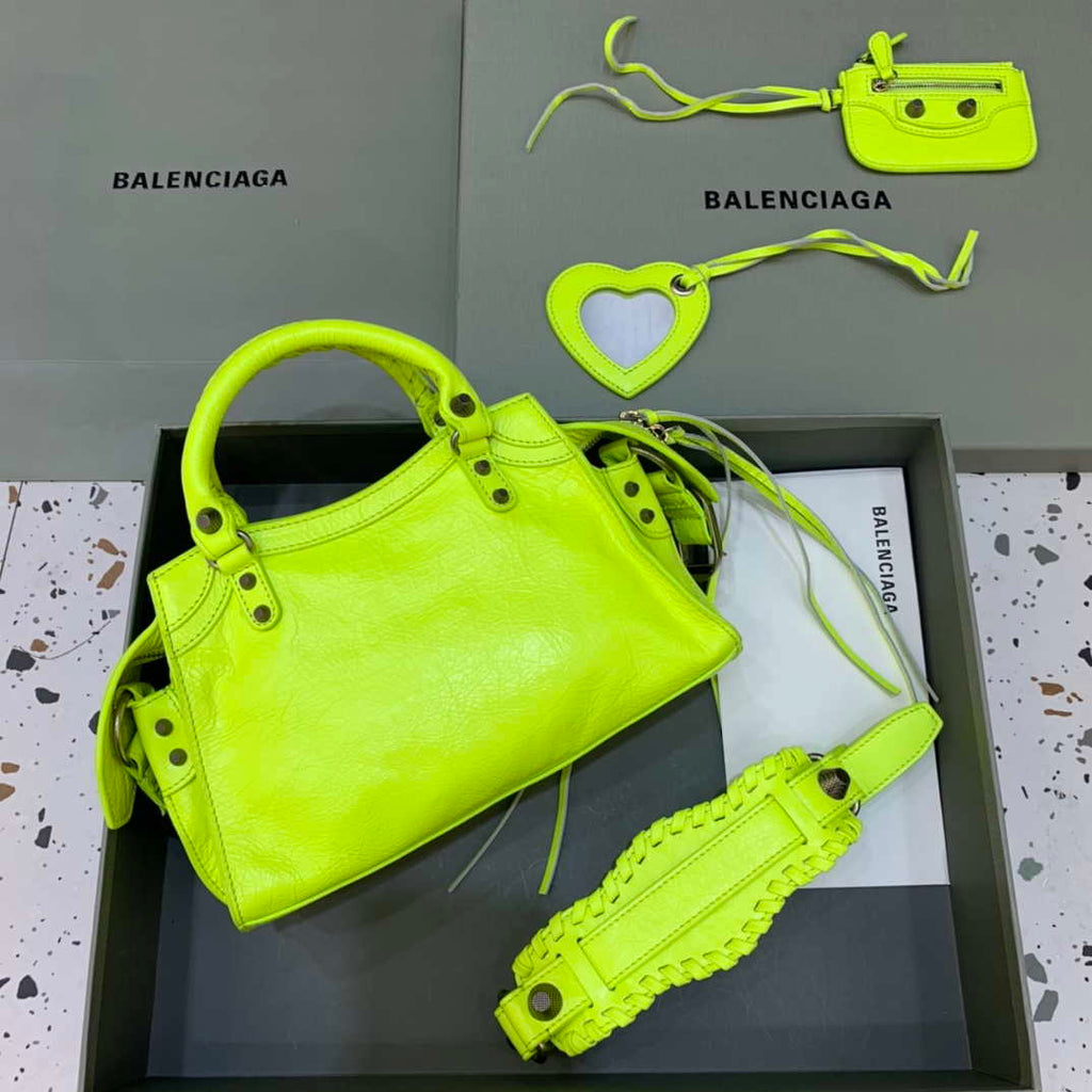 Balenciaga 700940210B Neo Cagole City Handbag in Lemon Yellow Arena Lambskin