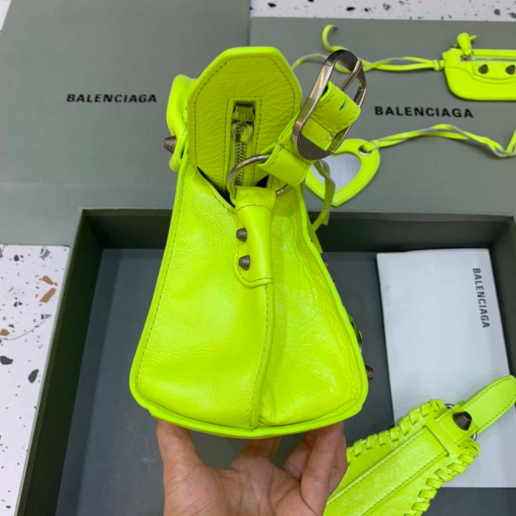 Balenciaga 700940210B Neo Cagole City Handbag in Lemon Yellow Arena Lambskin
