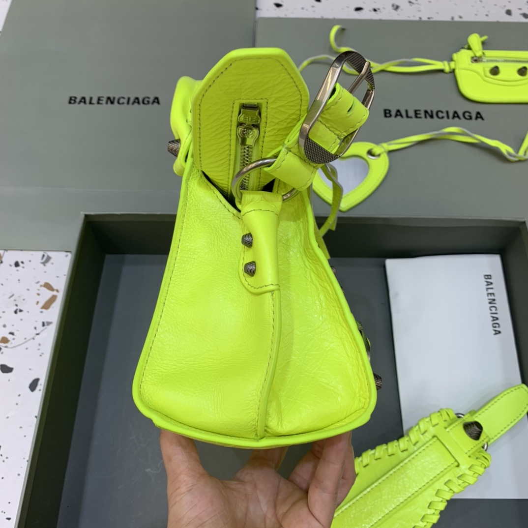 Balenciaga 700940210B Neo Cagole City Handbag in Lemon Yellow Arena Lambskin
