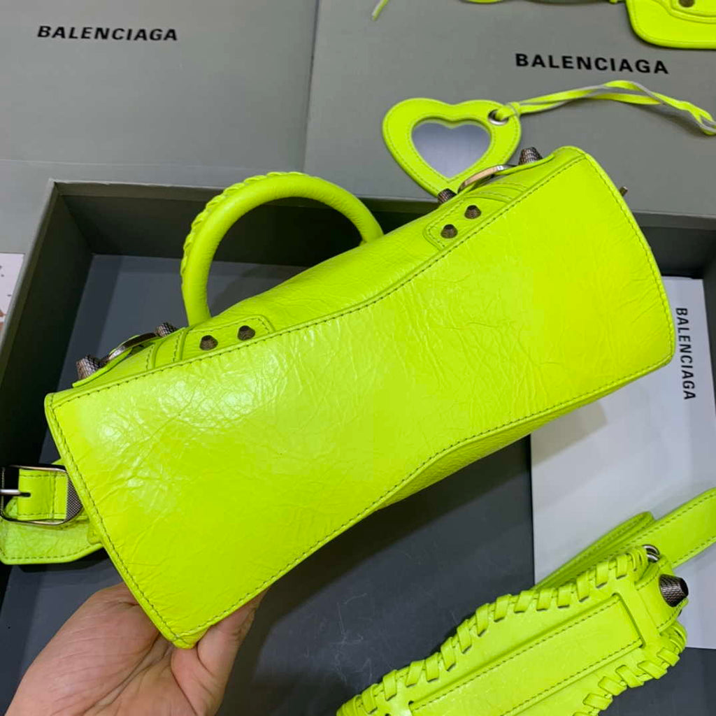 Balenciaga 700940210B Neo Cagole City Handbag in Lemon Yellow Arena Lambskin