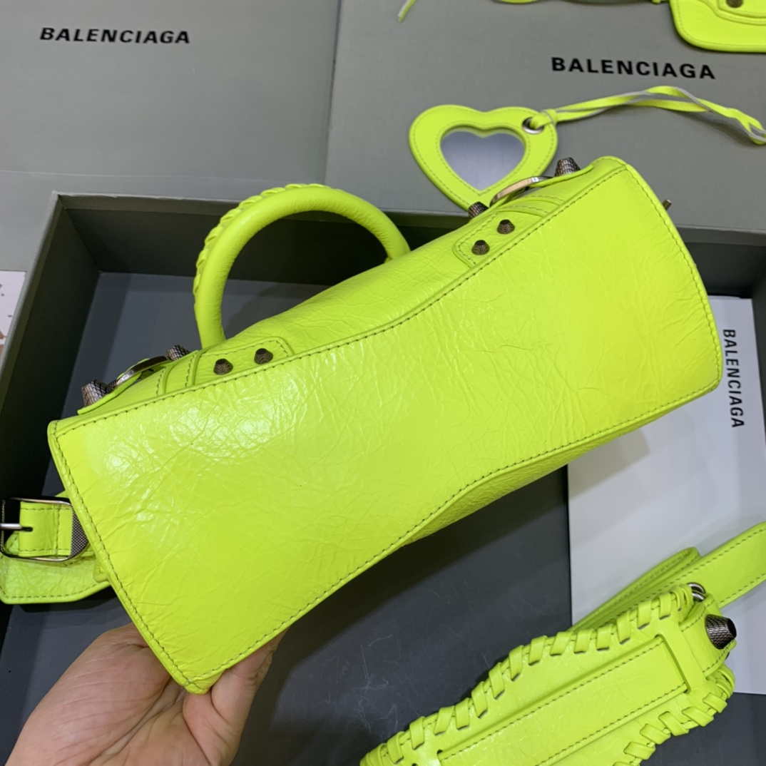 Balenciaga 700940210B Neo Cagole City Handbag in Lemon Yellow Arena Lambskin