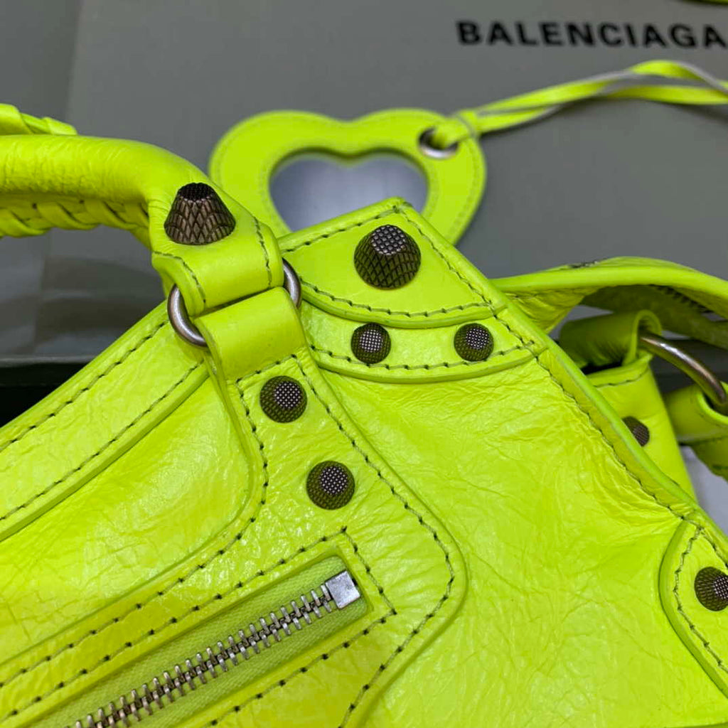 Balenciaga 700940210B Neo Cagole City Handbag in Lemon Yellow Arena Lambskin