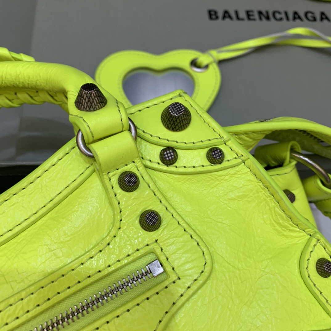 Balenciaga 700940210B Neo Cagole City Handbag in Lemon Yellow Arena Lambskin