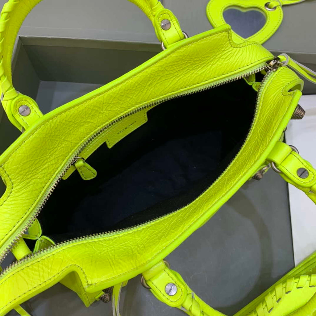Balenciaga 700940210B Neo Cagole City Handbag in Lemon Yellow Arena Lambskin