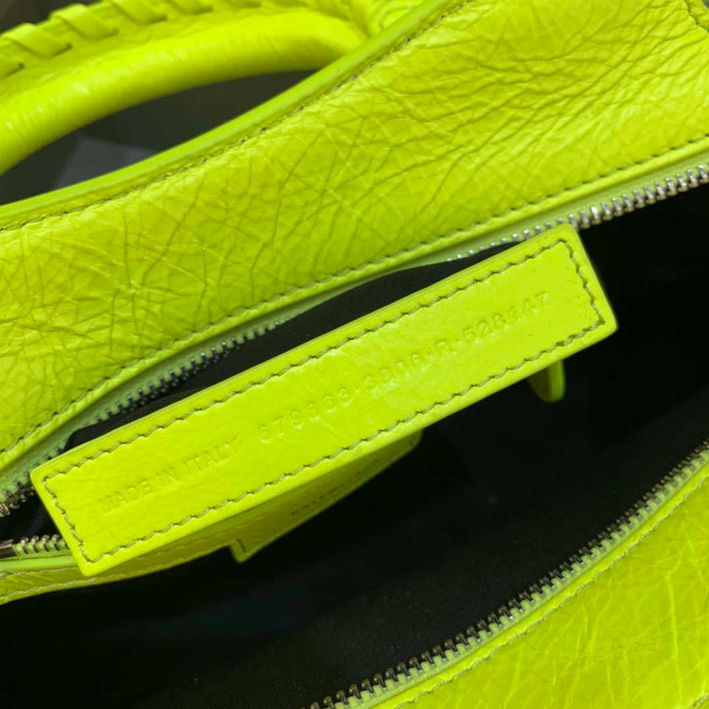 Balenciaga 700940210B Neo Cagole City Handbag in Lemon Yellow Arena Lambskin