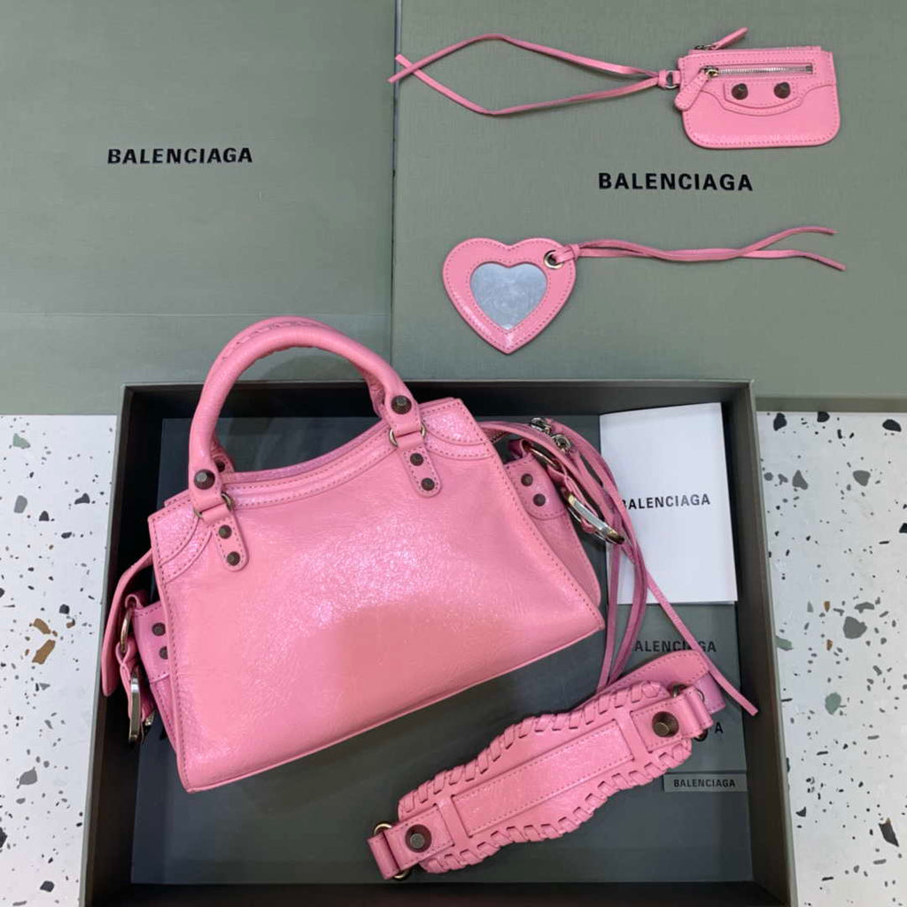 Balenciaga 700940210B Neo Cagole City Handbag in Pink Arena Lambskin