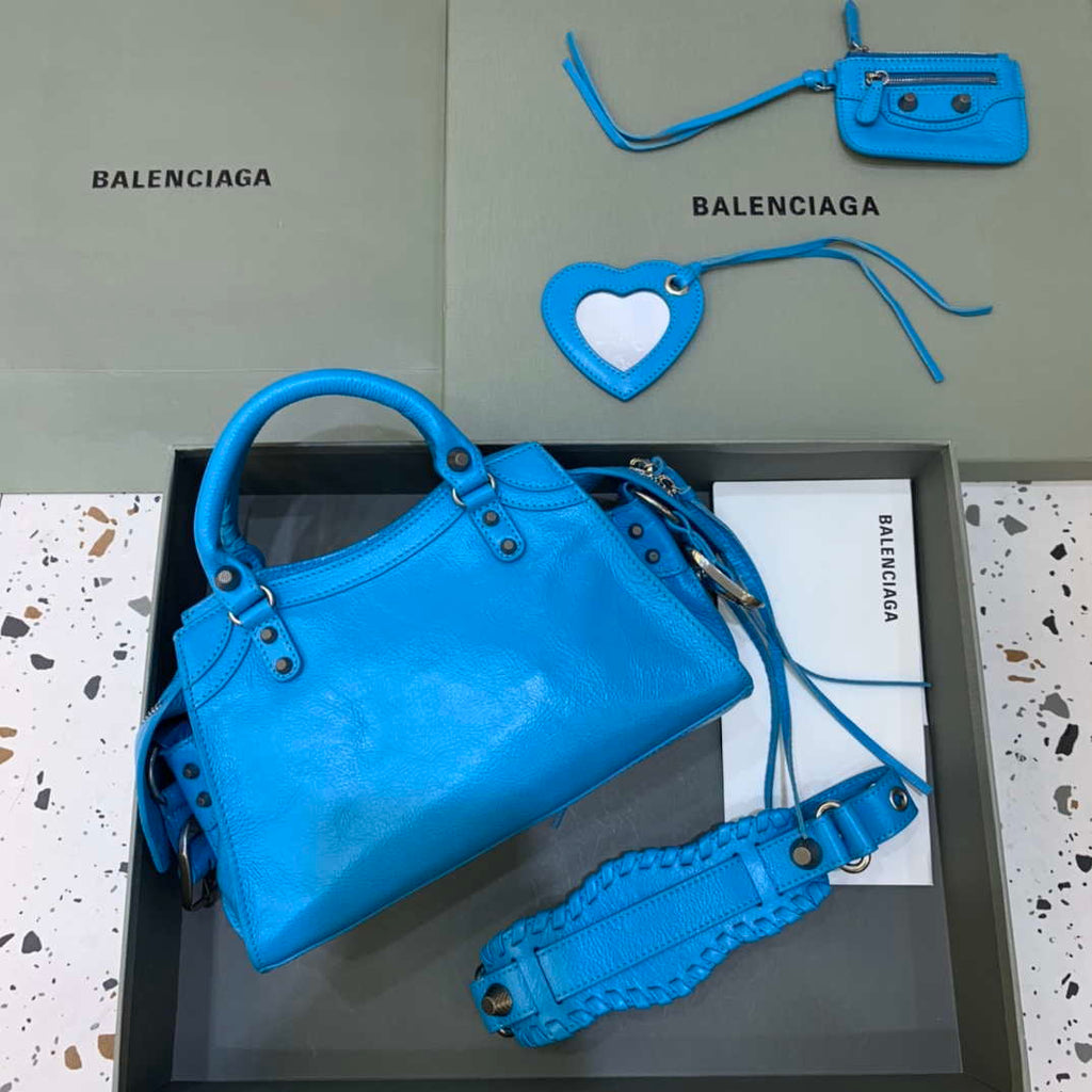 Balenciaga 700940210B Neo Cagole City Handbag in Sky blue Arena Lambskin
