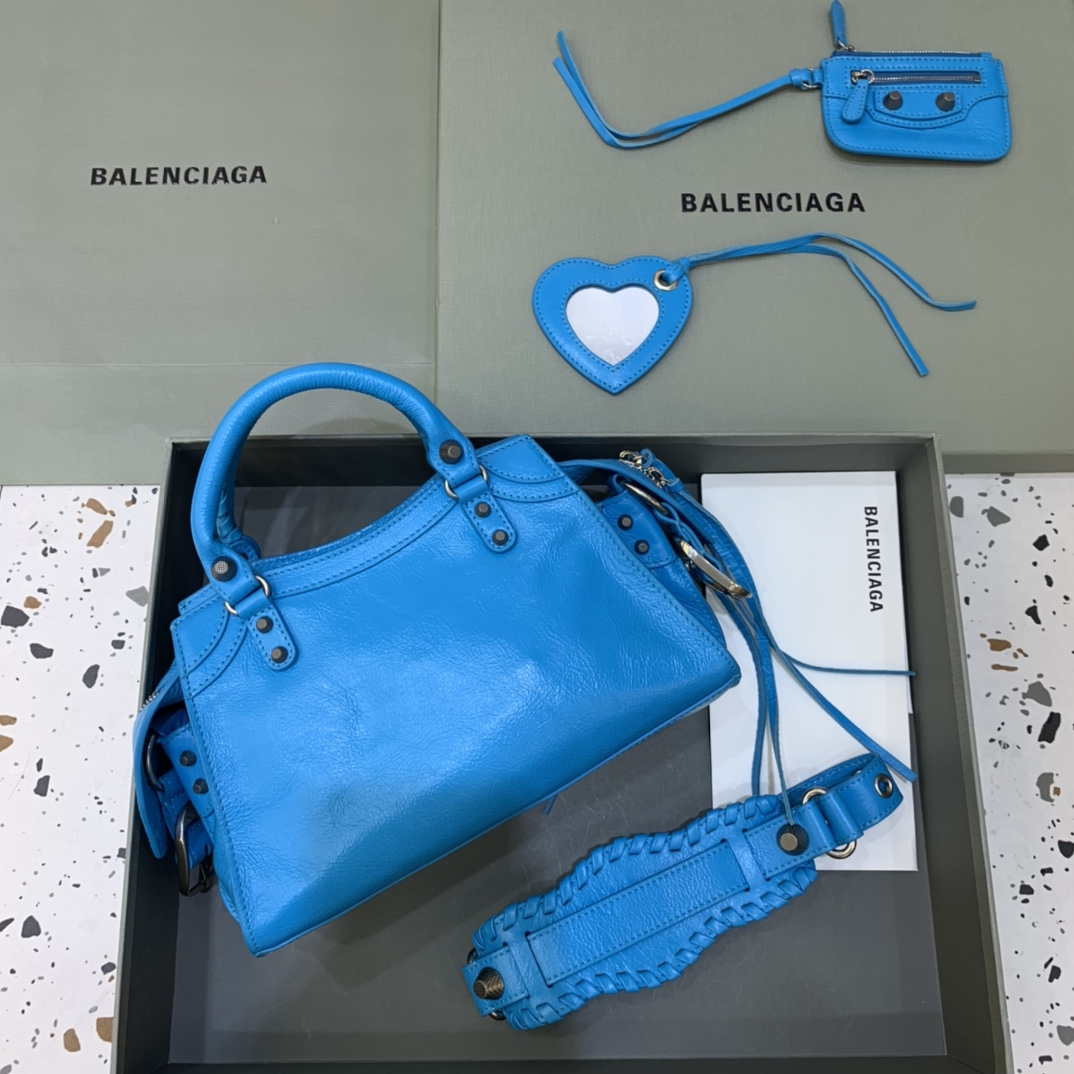 Balenciaga 700940210B Neo Cagole City Handbag in Sky blue Arena Lambskin