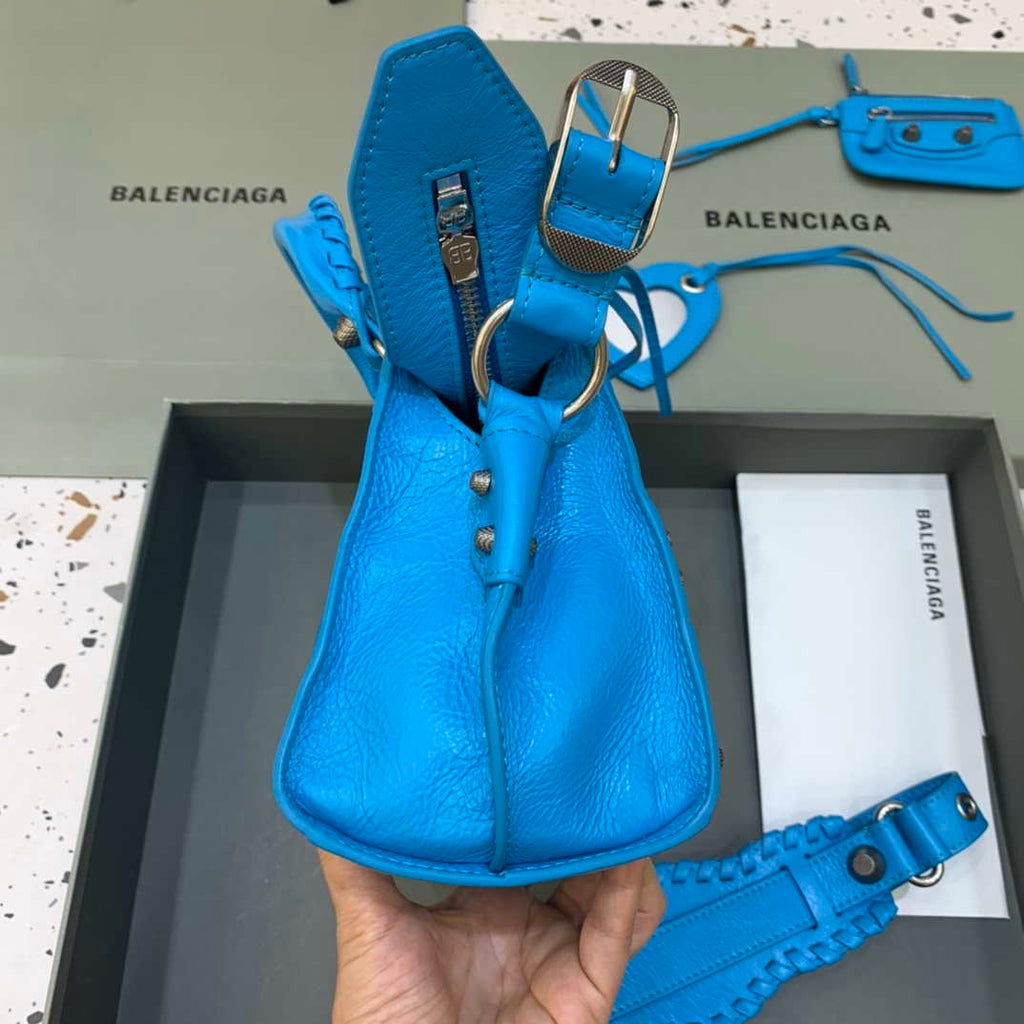 Balenciaga 700940210B Neo Cagole City Handbag in Sky blue Arena Lambskin