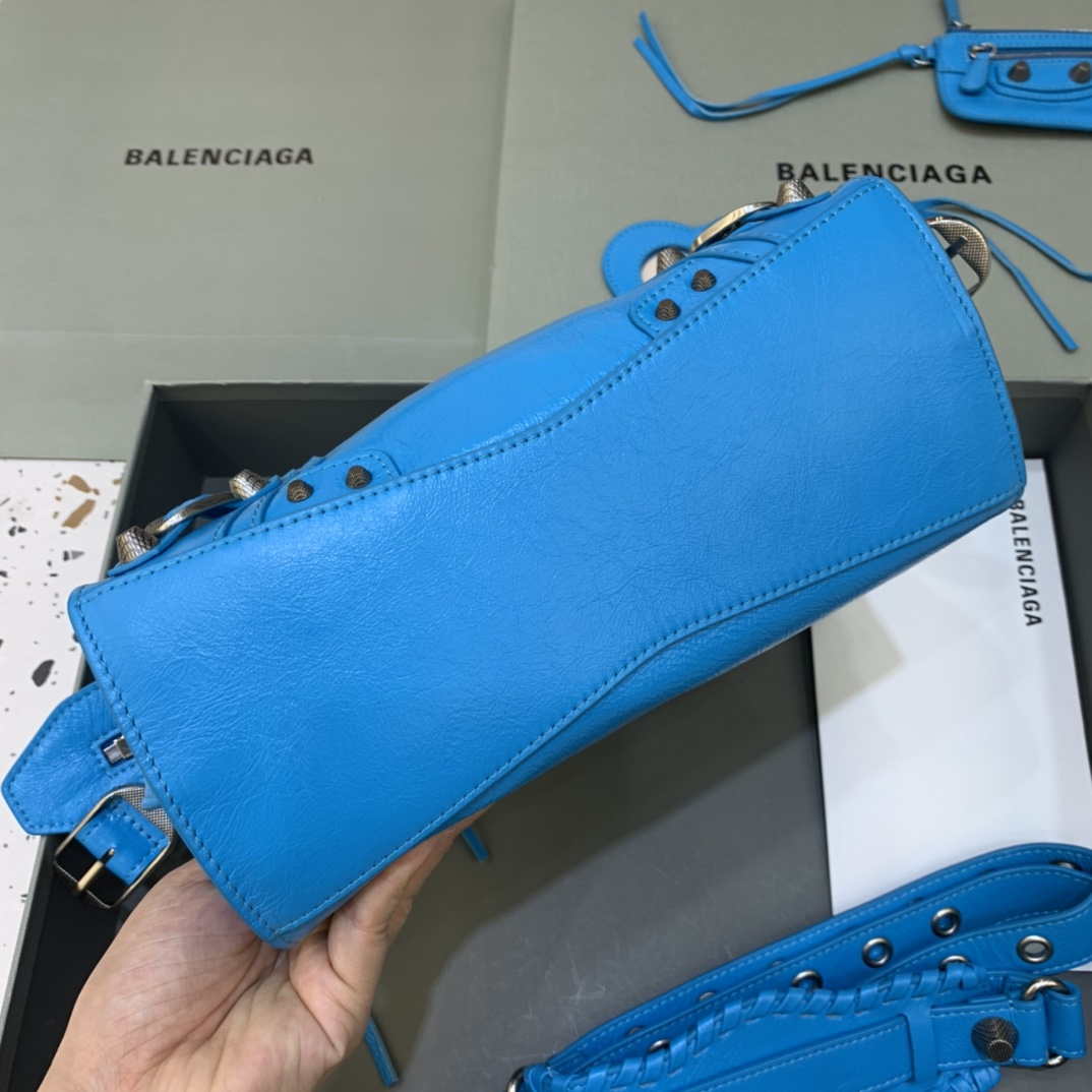 Balenciaga 700940210B Neo Cagole City Handbag in Sky blue Arena Lambskin