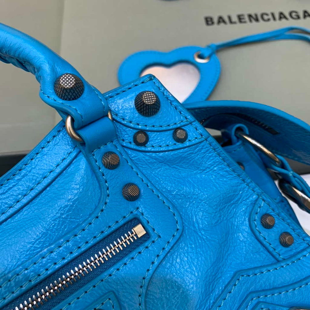 Balenciaga 700940210B Neo Cagole City Handbag in Sky blue Arena Lambskin