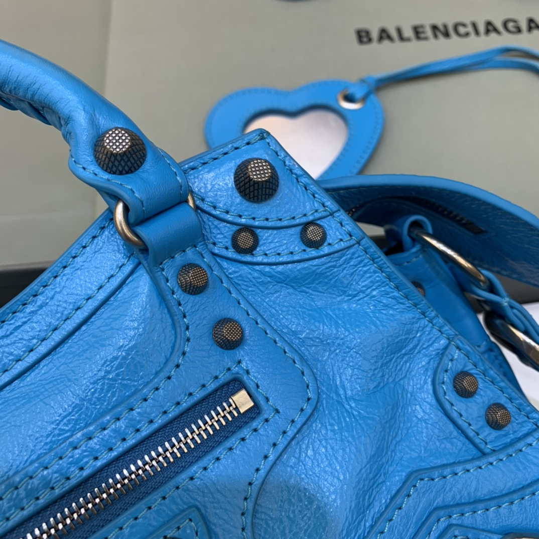 Balenciaga 700940210B Neo Cagole City Handbag in Sky blue Arena Lambskin