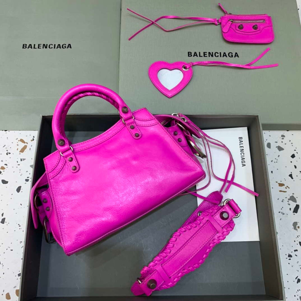 Balenciaga 700940210B Neo Cagole City Handbag in Sky Pink Arena Lambskin