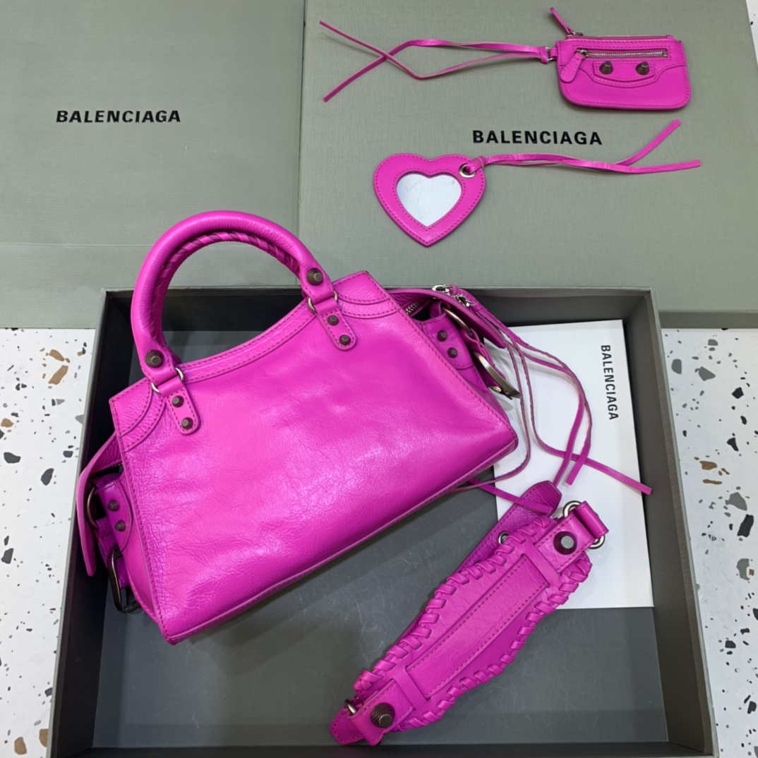 Balenciaga 700940210B Neo Cagole City Handbag in Sky Pink Arena Lambskin